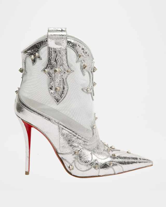 100mm Santia Spike Metallic Leather Western Booties